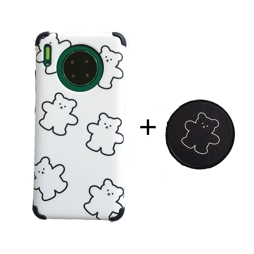 White with Black Милый силиконовый чехол с рисунком медведя для huawei P30 P20 mate 30 Pro, чехол для huawei Honor 9X20 Pro Nova 3 4 5 Pro Coque - Цвет: White with Black