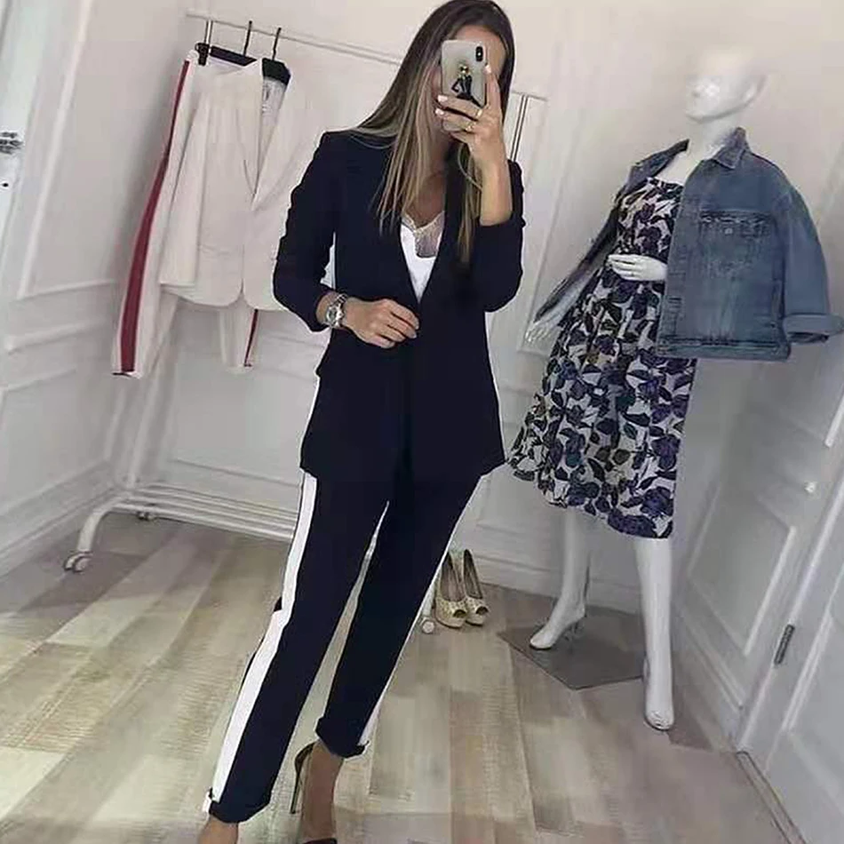 2019-Inverno-Preto-Vermelho-Branco-Slim-Dois-peda-o-Conjunto-de-Manga-Longa-Com-Decote-Em