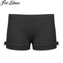 FEESHOW Kids Shorts Girls Pants Clothes Boy-cut Elastic Waistband Bowknots Dance Bottoms Activewear for Sports Gymnastic Workout