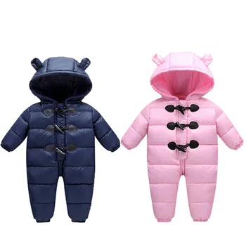 

Newborn Baby Boy Girl Jumpsuit Hooded Kid Outerwear for 0-24M Keep Thick Warm Infant 90% White Duck Down Rompers Winter Clothes