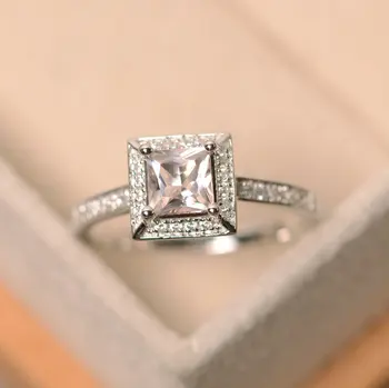 

Temperament Simple Champagne Cut Face Princess Square Ring Zircon S925 Sterling Silver Lady Engagement Wedding Ring
