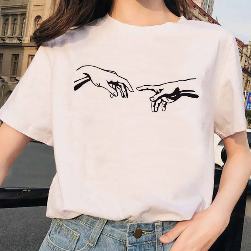 Новинка, футболка микеланжело, Ulzzang Hands Femme, винтажная женская футболка Харадзюку, 90 s, эстетическая, женская, эстетическая, гранж, графическая футболка - Цвет: p2136-0