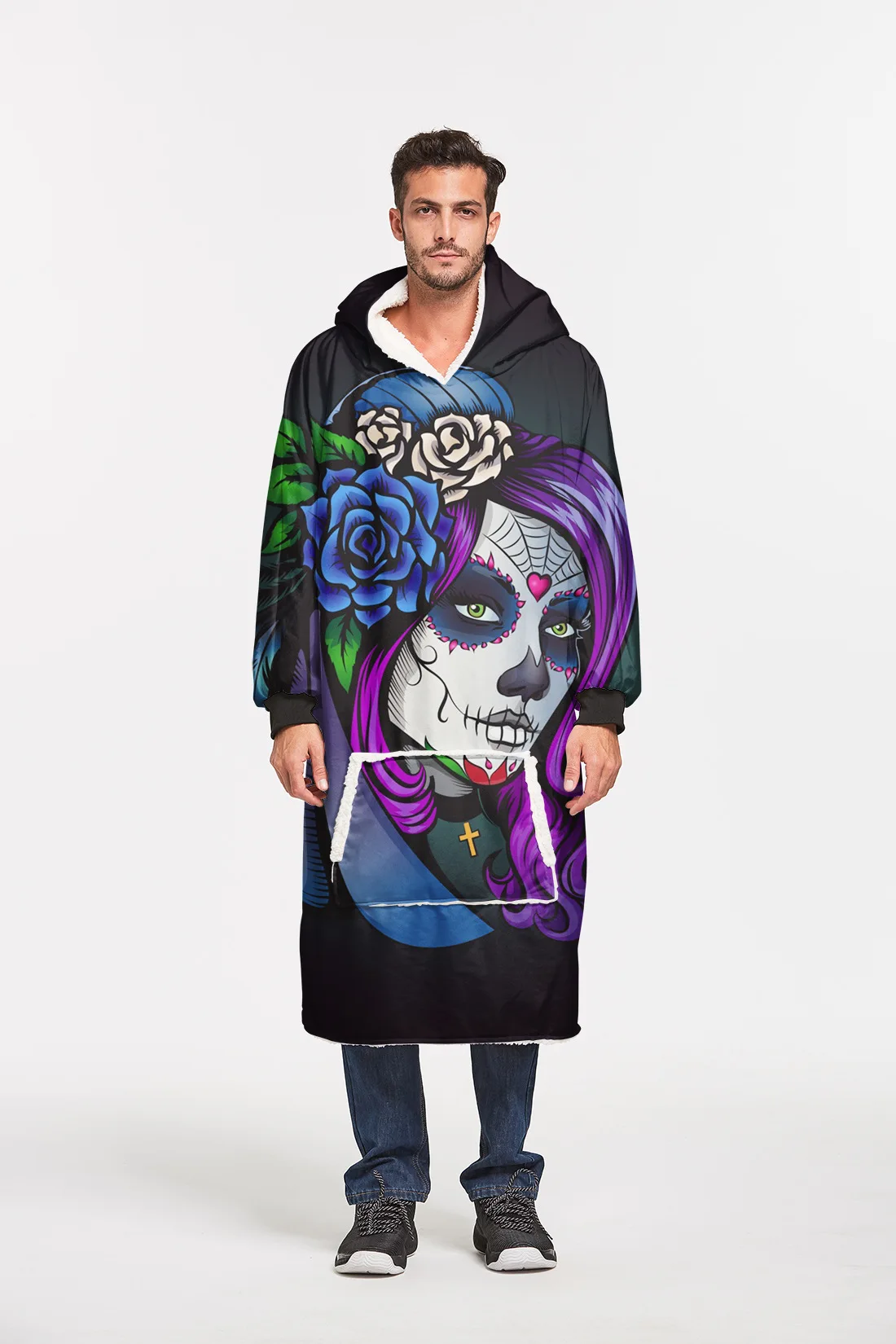 Череп подстежка на искусственном меху, одеял и рукава супер мягкие теплые уличные, с карманами, с капюшоном для взрослых с капюшоном; Лидер продаж; ТВ одеяло y8 - Цвет: 10