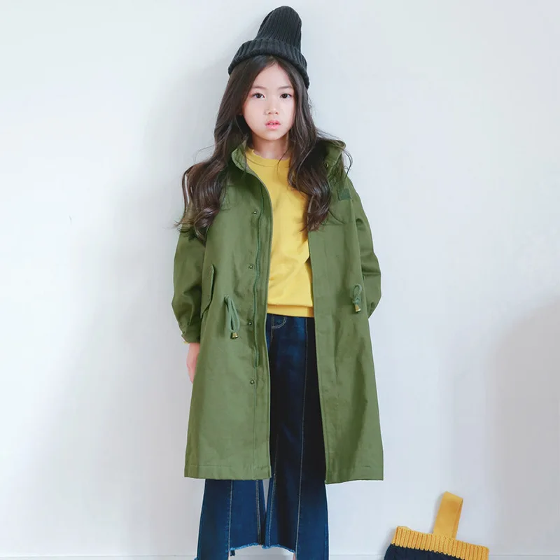 

Trench Coat Autumn Spring Children's Outerwear for Teens Girls Trench Coat Jacket Children's Letter Long Sleeve Hooded CL144