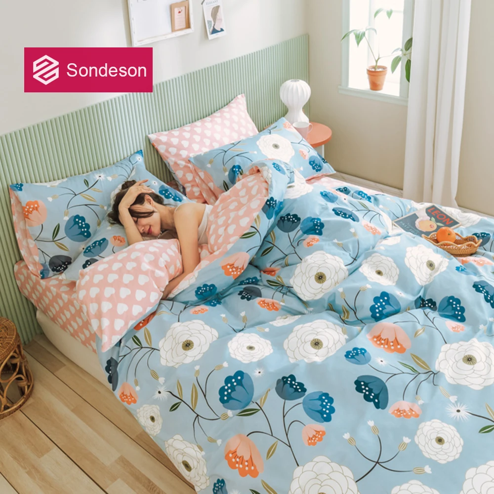 

Sondeson 2020 Modern 100% Cotton Flower Bedding Set Soft Duvet Cover Set Flat Sheet Pillowcase Double Queen King Bed Linen Set
