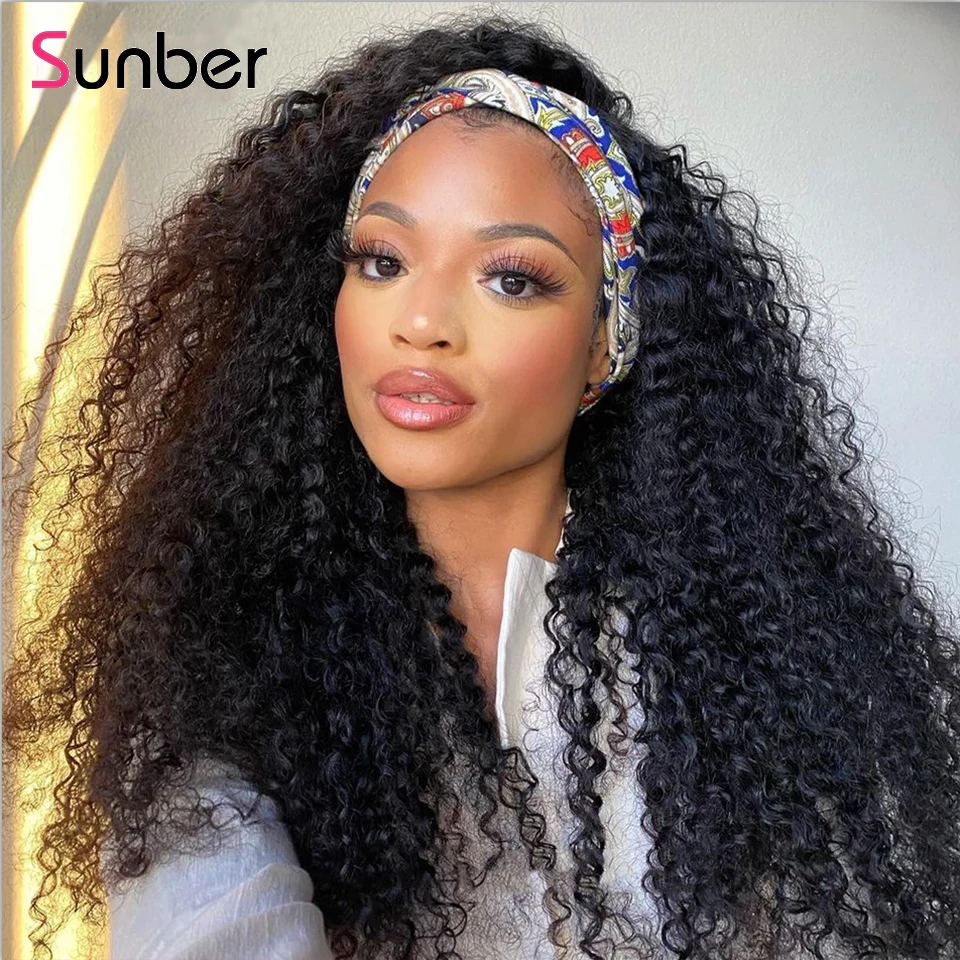 Curly Headband Wig Hair Go-Sunber Women Peruvian Glueless for Sassy Wig-Put on 