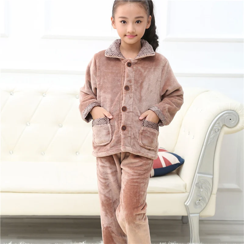 2pcs apricot Детский пижамный комплект для маленьких мальчиков и девочек; сезон осень-зима; Фланелевая пижама с длинными рукавами; одежда для сна для детей 4, 6, 8, 10, 12 лет - Цвет: 2pcs apricot