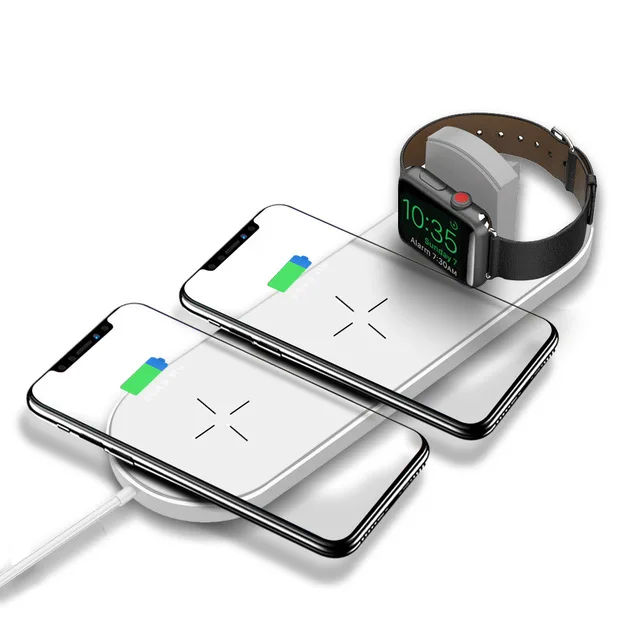 White Быстрое двойное Беспроводное зарядное устройство для телефона Apple Watch iPhone X XS Max XR 8 10 Вт QI 3 в 1 быстрая зарядка для Samsug S9 S8 Note 9 8 - Тип штекера: White