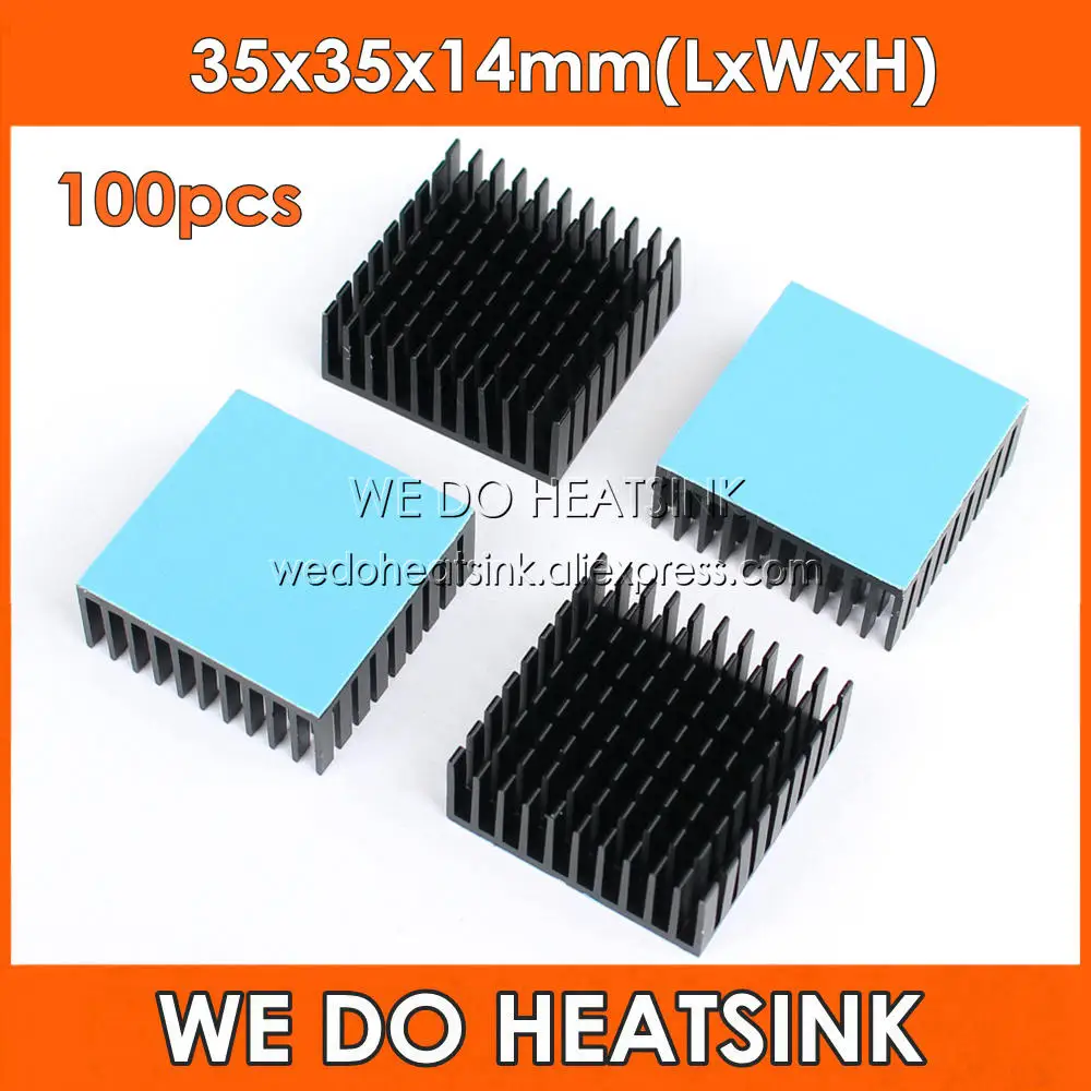 

WE DO HEATSINK 100pcs 35x35x14mm Black Slotted Anodized Aluminum Heat Dissipation Cooling Heatsink Cooler With Thermal Pads