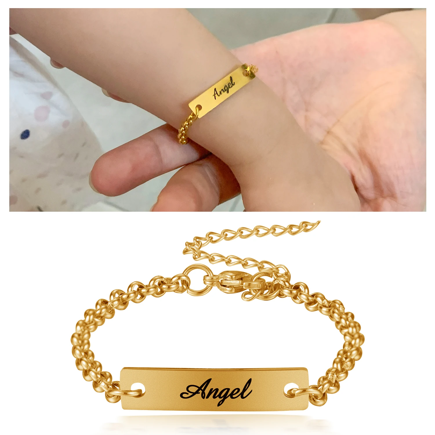 Custom Baby Bracelet Personalize Name Bracelets Gold Bracelet Stainless