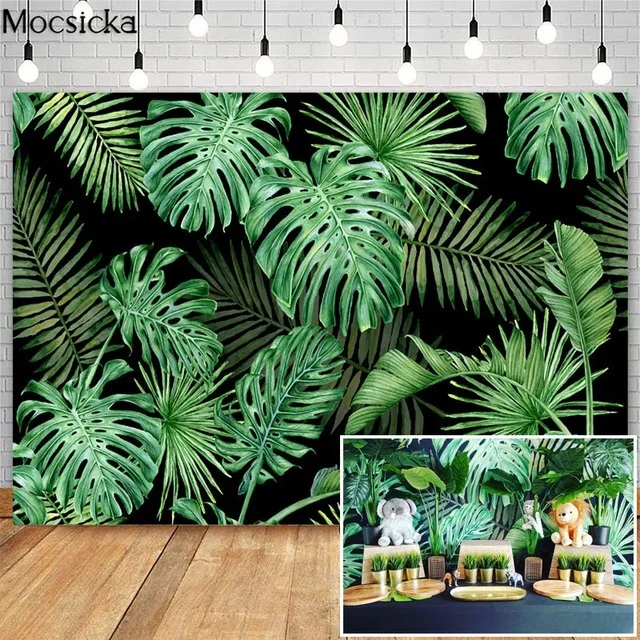 Фон с зелеными листьями для фотосъемки в стиле сафари вечеринки честь первого