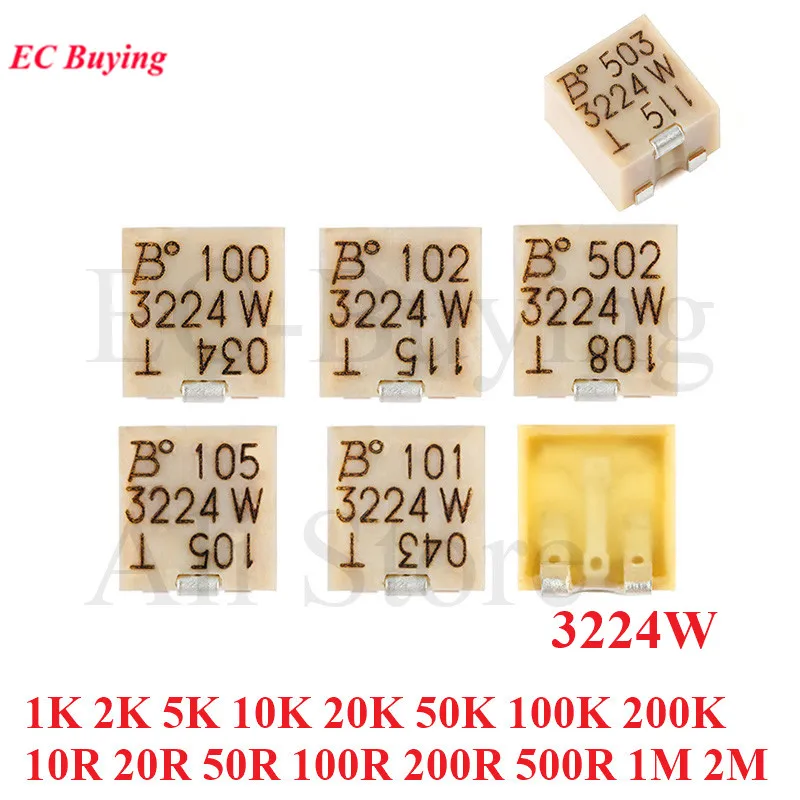 Trimmer Potentiometer 1-10Pcs 3224W SMD Precision Trimmer Potentiometer Adjustable Resistance 100R 200R 500R 1K 5K 10K 20K 50K 100K 200K 500K 1M Ohm trimmer potentiometer adjustable resistor electronic components