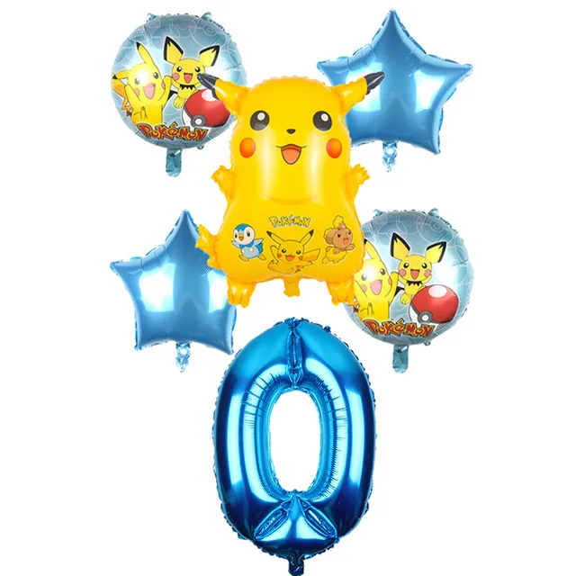 Насыщенный сапфировый 6 pieces / set of 32 inch cute Pokémon Pikachu to foil balloon children's balloon birthday party decoration globos - Цвет: Насыщенный сапфировый