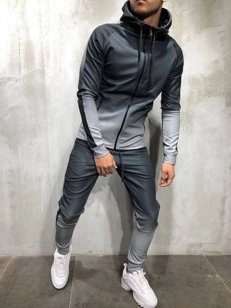 Zogaa Zipper Tracksuit Men Sets 3D Print Sports 2 Pieces Sweatsuit Men Clothes Printed Hooded Sweatshirt+ Pants Track Suit Male