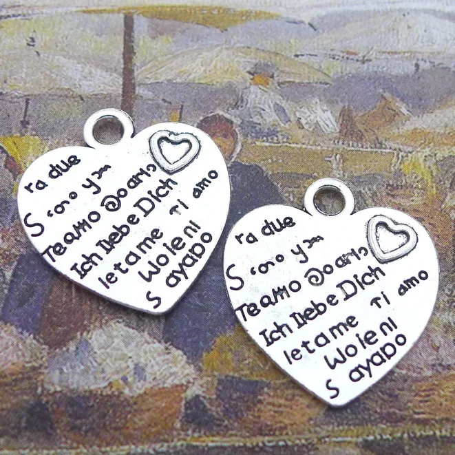 

10pcs/Lot 20x22mm Heart-shaped Letter Alloy Charms Antique Silver Color Pendants for DIY Jewelry Making Charm