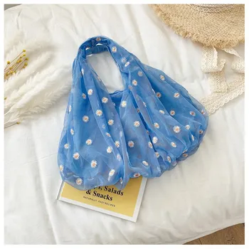 

2020 New Original Design Fashion Mesh Handbag Fresh Daisy Embroidered Shoulder Bag Large Capacity