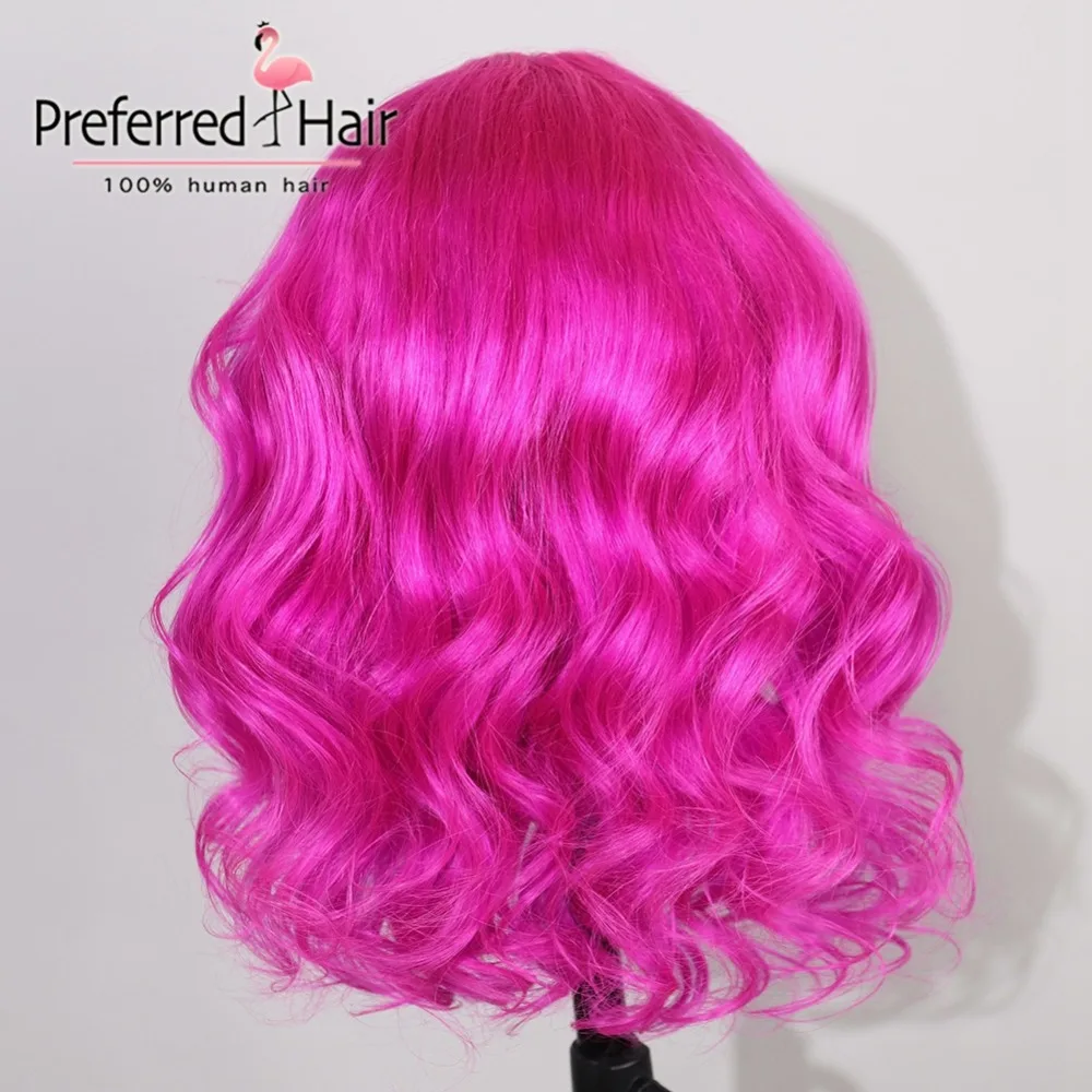Preferred13x4 предварительно выщипанный кружевной парик Remy волнистые кружевные передние парики с челкой Бразильские короткие кружевные передние человеческие волосы парики для черных женщин