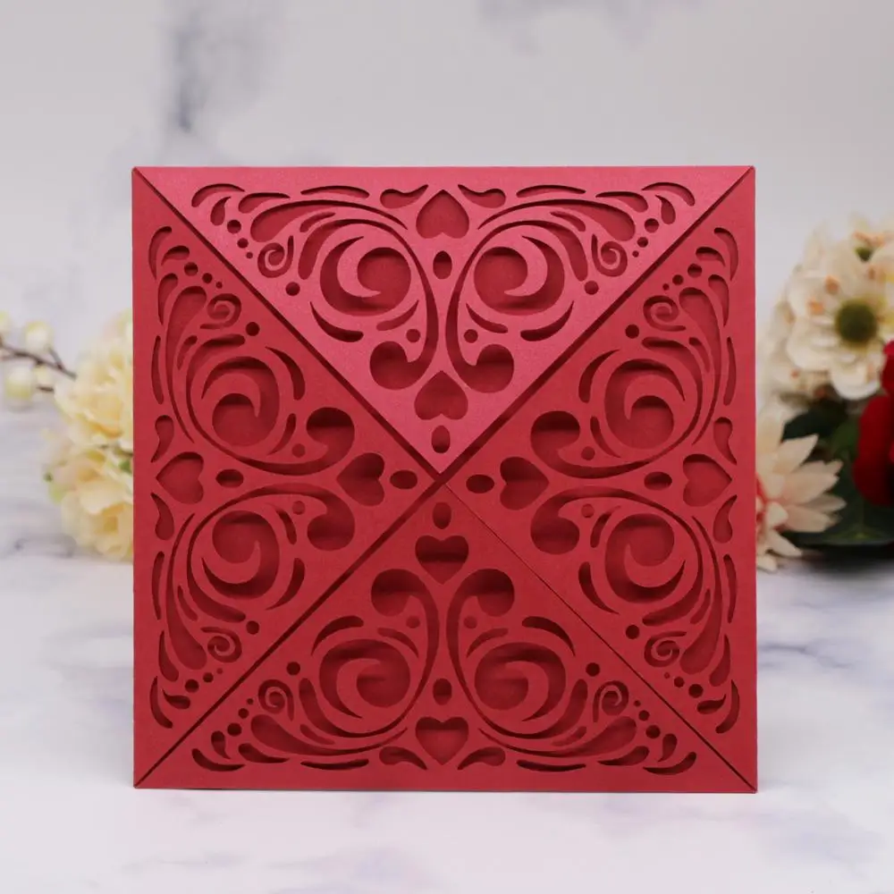 30Pcs/Lot Dark Blue Wedding Invitations Cards Laser Cut Wedding Card Four Folded Birthday Party Invitation Card