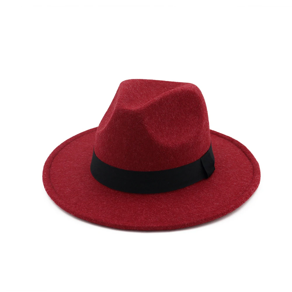 Мужская и Женская шерстяная шляпа Fedora с тканевым поясом широкая шляпа элегантная женская шляпа