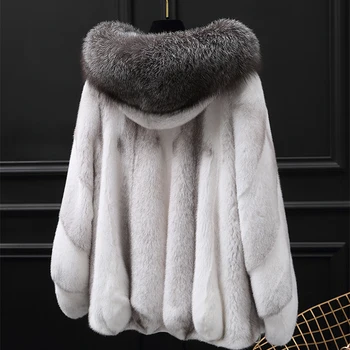 

2019 winter new whole mink fur coat women's short paragraph with hooded fashion mink fur coat jacket