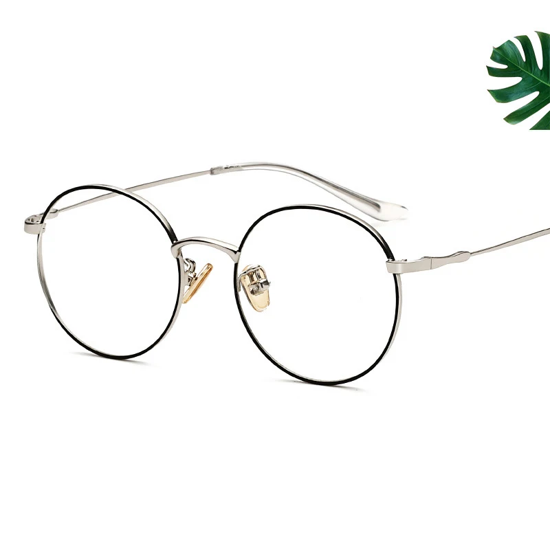 Fashion Anti Blue Ray Computer Glasses Women Vintage Men Round Glasses Frame Goggle Eyewear Myopic Optical Eyeglasses - Цвет оправы: black silver