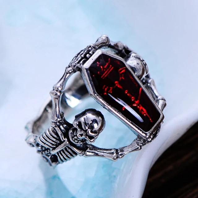 Fashion Unisex Red Vintage Epoxy Coffin Ring Wedding Rings Punk Style For Women Bridal Fine Jewelry Engagement Accessories 3