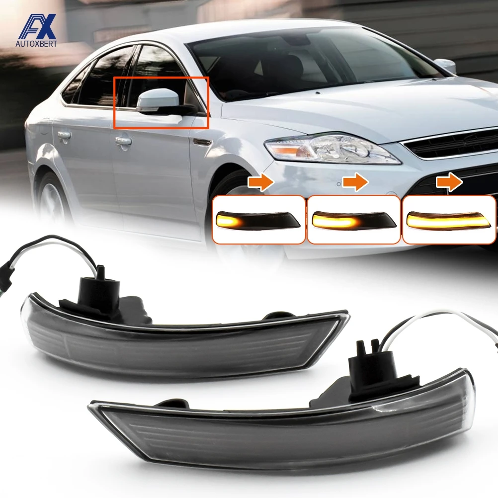 For Ford Focus 2 3 Mondeo MK4 Dynamic Side Mirror Lamps Turn Signal Light Sequential Lighting Upgrade Flowing Lights Smoked Lens