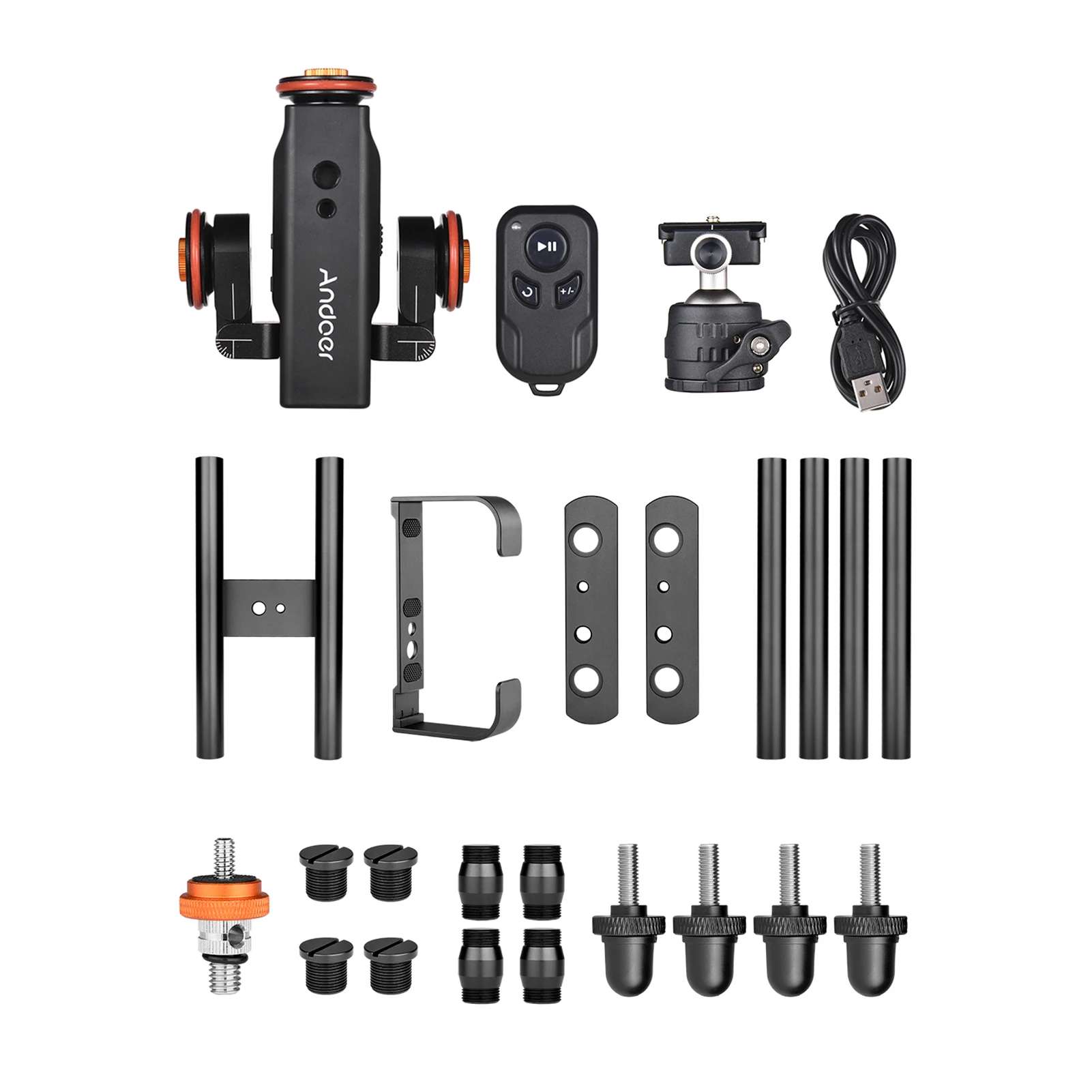 Andoer Camera Video Dolly Slider Kit with 3-wheel Auto Dolly Car 3 Speed Adjustable + 60cm/23.6in Track Rail Camera Slider