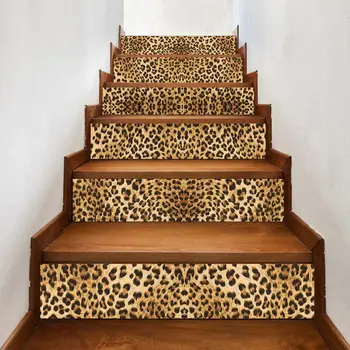 

6pcs/set 3D Leopard Staircase Stair Riser Floor Sticker Self Adhesive DIY Stairway Waterproof PVC Wall Decal Home Decor
