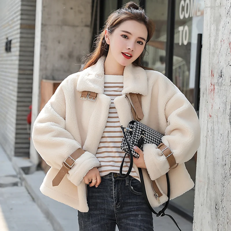 

Korean Casual Wool Coat Women Solid Long Sleeve Winter Coat Women Short Wool Jacket Plus Size XL Loose Ladies Coats