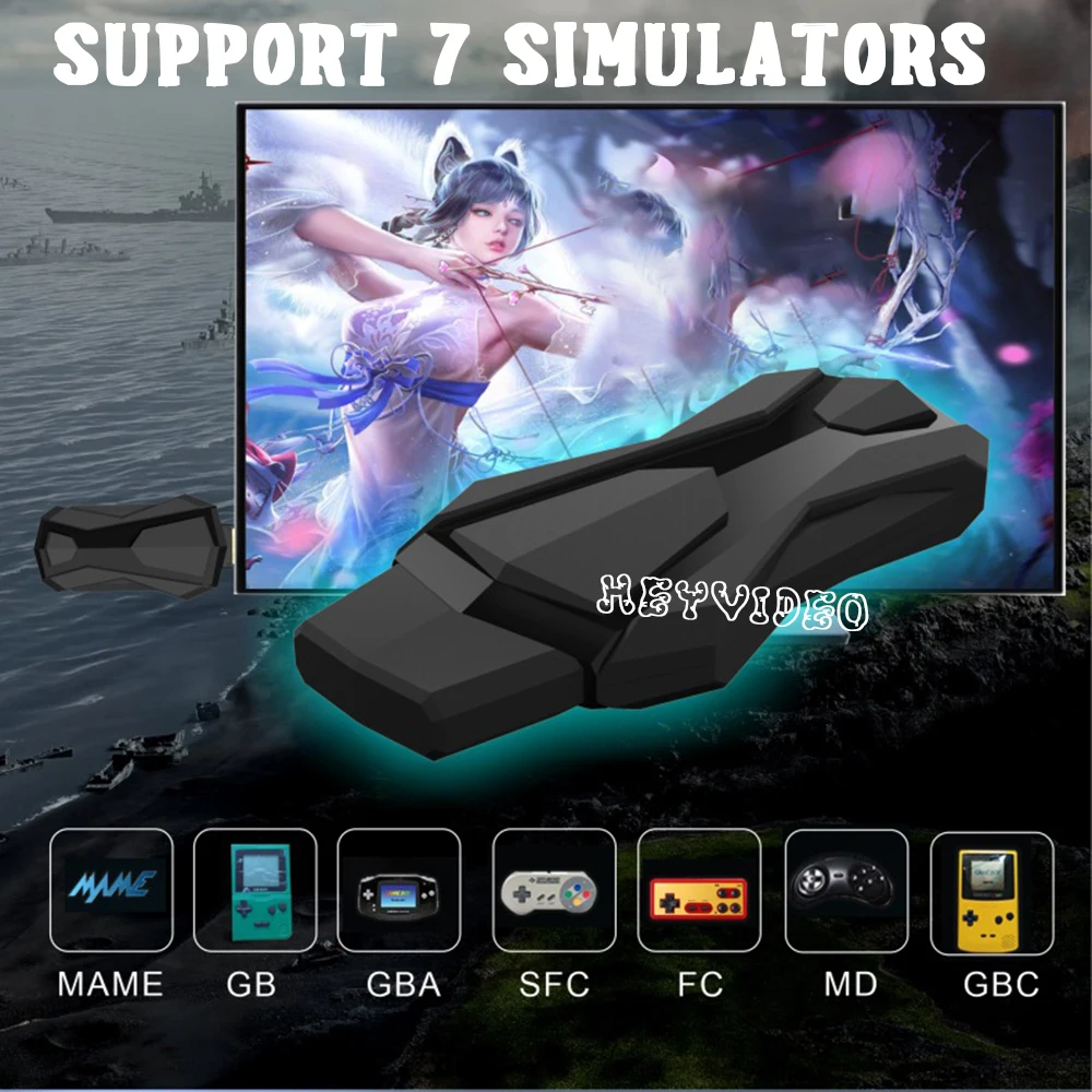 Wireless Video Game Console 4K Game Stick HD Display on TV Projector Monitor Classic Retro 6800 +Games Double Controller Player