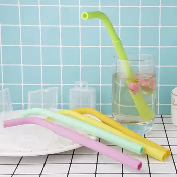 

Vitality Girl Folding Straw With Box Travel Portable Drink Food Milk Colorful Juice Bar Accessories Tube Grade Silicone Cut A7T4