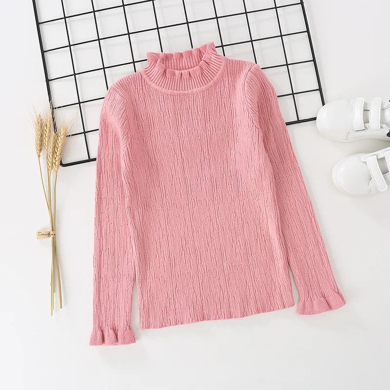 

Western Style Childrenswear GIRL'S Knitted Sweater Children Core-Spun Yarn Solid Color High Collar Base Shirt