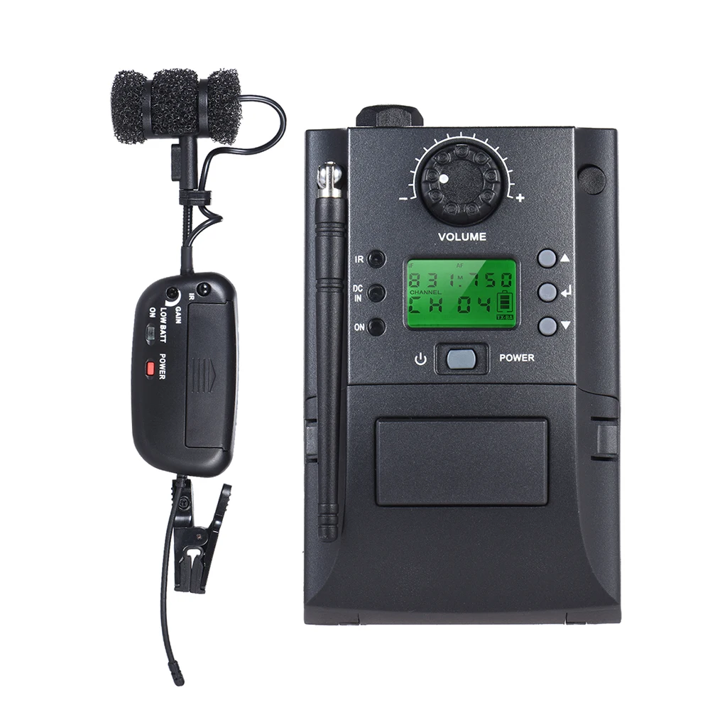

Portable Clip on UHF Instrument Wireless Microphone System with Receiver & Transmitter 32 Channels for Sax French Horn Trumbone