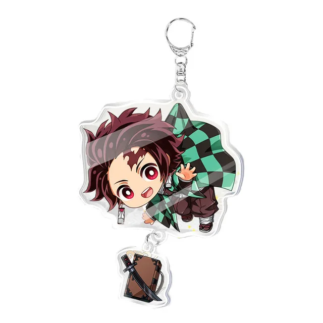 Небесно-голубой Аниме Demon Slayer Kimetsu no Yaiba двусторонний брелок Tanjirou Nezuko Zenitsu Inosuke Косплей акриловый брелок для фанатов подарок - Цвет: Небесно-голубой