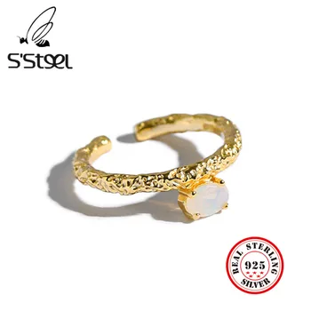 

S'STEEL Opal Ring 925 Sterling Silver For Women Designer Luxury Gold Adjustable Ring Bague Argent 925 Massif Pour Femme Jewelry