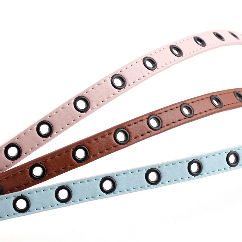 

1PC Fashion Decorative Belt PU leather Dress Sweater Waistband Black Eyelet Grommet Women Belt Candy Color Thin Waist Belt