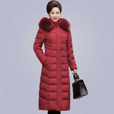 Зимняя куртка с капюшоном для женщин среднего возраста, теплая Толстая парка, длинное хлопковое пальто, большие размеры 7XL, женские куртки, одежда для мам - Цвет: Dark red