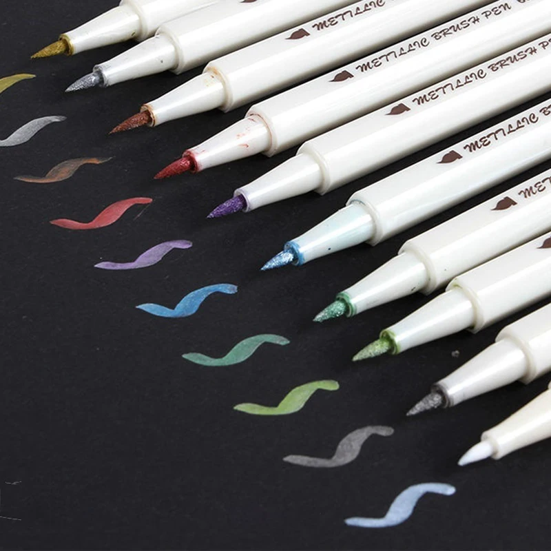 

10 Colors Metallic Marker Pen DIY Scrapbooking Crafts Soft Brush Pen Art Markers for Stationery School Supplies Drawing Art Pens