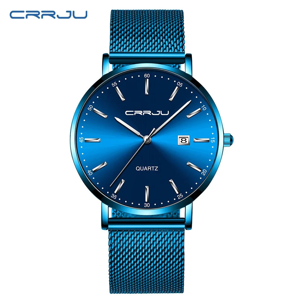 blue silver CRRJU Роскошные модные женские часы-браслет, женские повседневные водонепроницаемые кварцевые женские часы, подарок для влюбленных, часы для женщин - Цвет: blue silver
