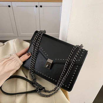 

2020 PU Leather Crossbody Bags For Women Travel Handbag Chain Fashion New Rivet Lock Small Shoulder Messenger Bags Female Flaps