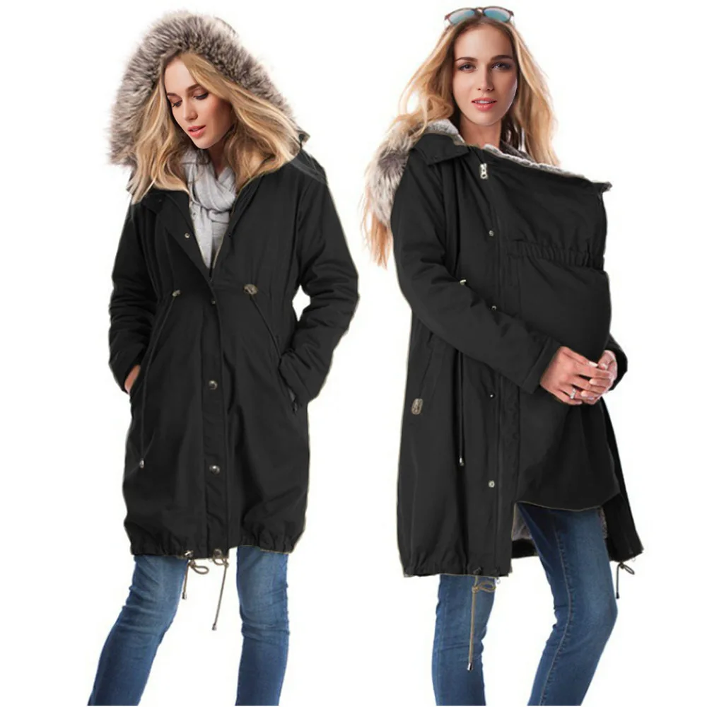Новинка; пальто для беременных; куртка-кенгуру; ветровка; весенне-осенняя одежда; Верхняя одежда для беременных женщин; пальто с капюшоном - Цвет: Черный