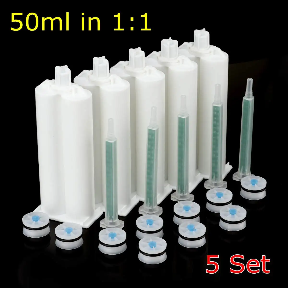 

5 Set 50ml 1:1 Ratio Dual-Barrel Empty Cartridge AB Glue Tube with Sealing Pistons for Ratio Adhesives Dispensing Glue G un