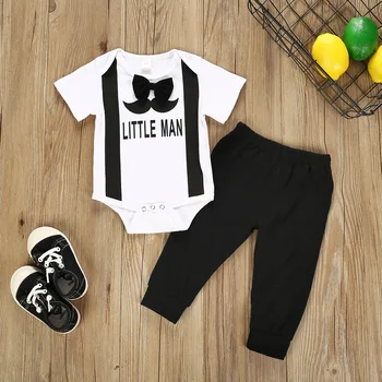 

Newborn Baby Boy Gentleman Clothes Summer Short Sleeve Letter Pattern Tops Romper Long Pants 2Pcs Gentleman Outfits Set 0-24M