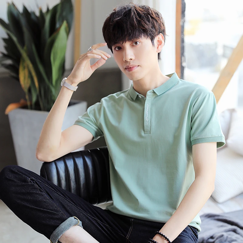 

TFETTERS New Summer 2020 Mens T-shirt Short Sleeve Solid Color Tshirt Slim Casual Turn-down Color Tshirt Men's Clothing