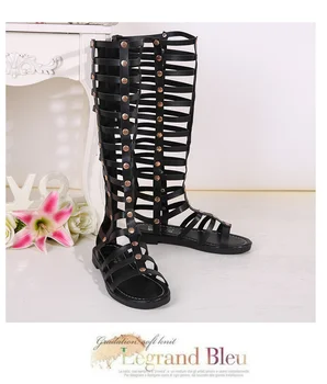 

Flat-bottomed elasticated over-the-knee solid boots female black summer hollow wild rivets cool boots Z445