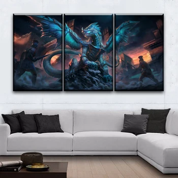 

Home Decor Modular Canvas Picture Armored Blue Dragon GAME Painting Scenery Art Room Poster Home Wall Canvas Painting