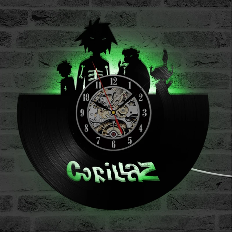Продуктовый Gorillaz светодиодный настенные часы Современный виниловый часы с 7 цветами светодиодный светильник милые Мультяшные настенные домашние декоративные часы
