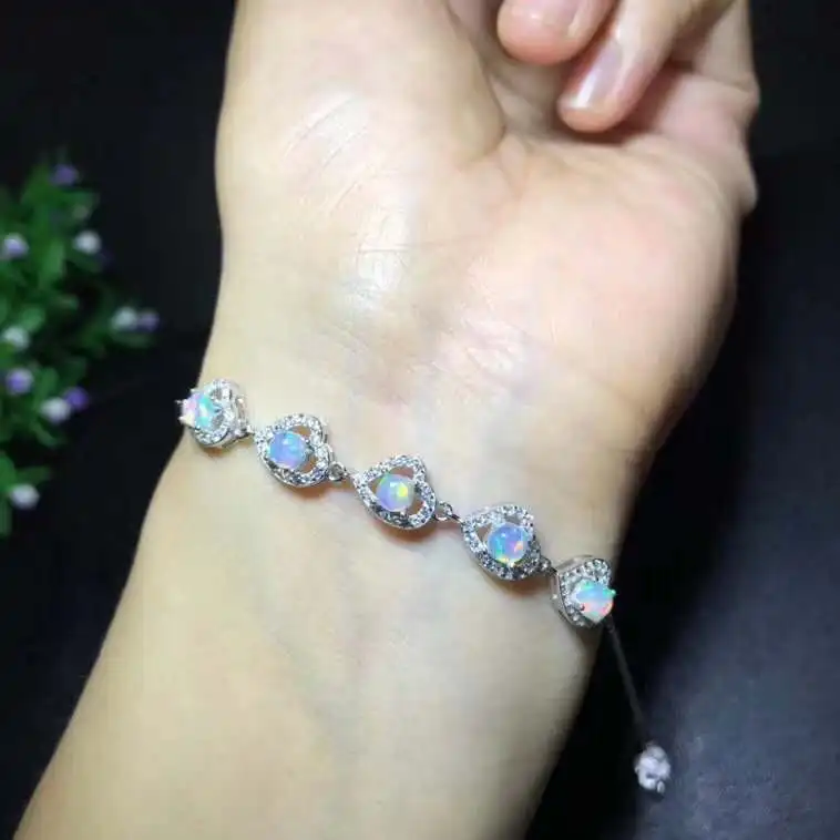 

100% стихийных бедствий и настоящий опал браслет твердый S925 стерлингового серебра для женщин Цвет кольца с драгоценными камнями, хорошее ювелирное изделие