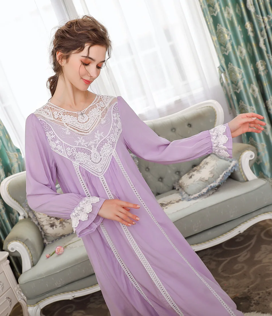 Хлопковое Ночное платье в стиле принцессы; женская одежда для сна; кружевные ночные рубашки в винтажном стиле; однотонное платье для сна для девочек-подростков; длинная ночная рубашка